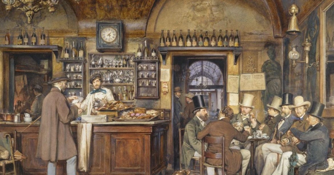 Ludwig Johann Passini, Artyści w Caffe Greco w Rzymie, ok. 1856, Hamburger Kunsthalle, Hamburg