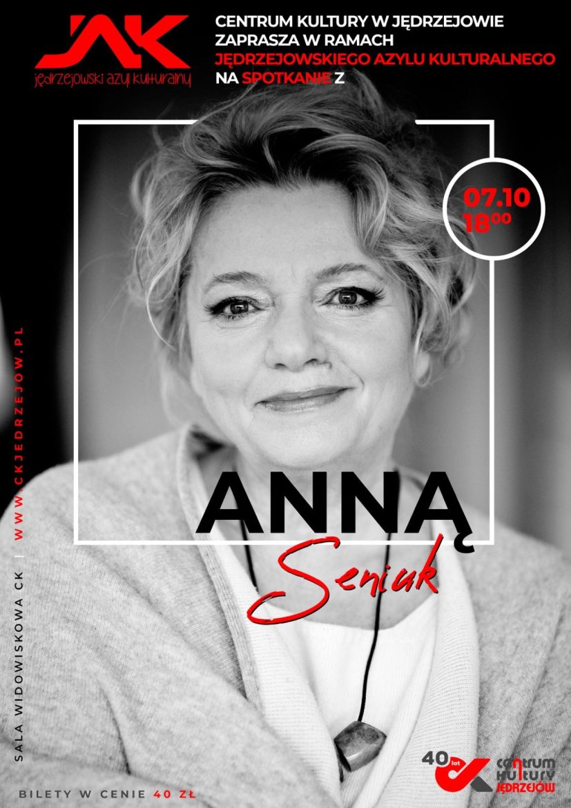 Spotkanie z Anną Seniuk. Plakat promujący wydarzenie